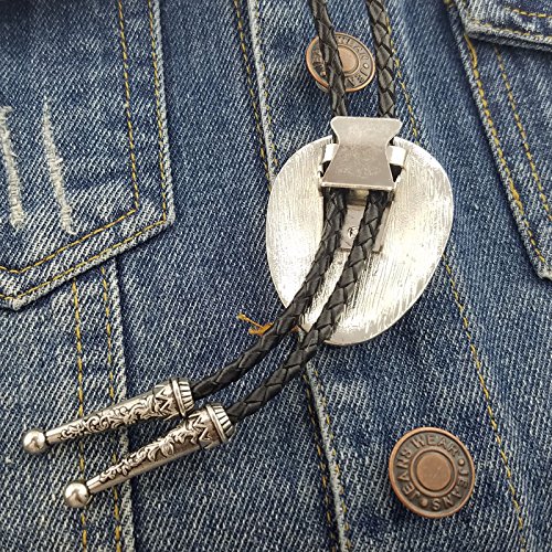 SELOVO Native American Black Stone Leaf Genuine Leather Bolo Tie Formal Accessory - Thumbnail 2