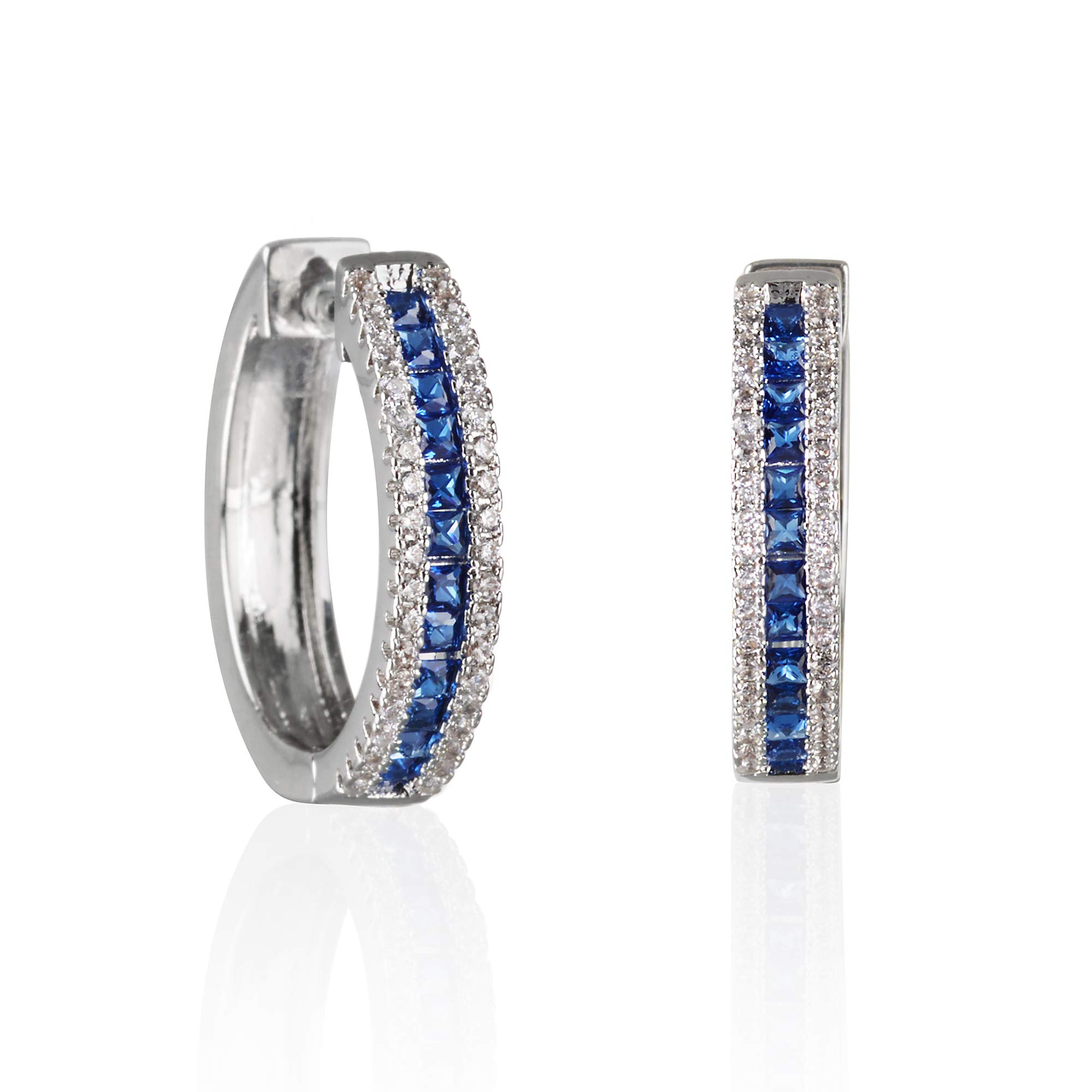 Namana Silver Hoop Earrings With Blue Stones, Coloured Gemstone Earrings for Women With Gift Box, Silver Jewellery Gifts