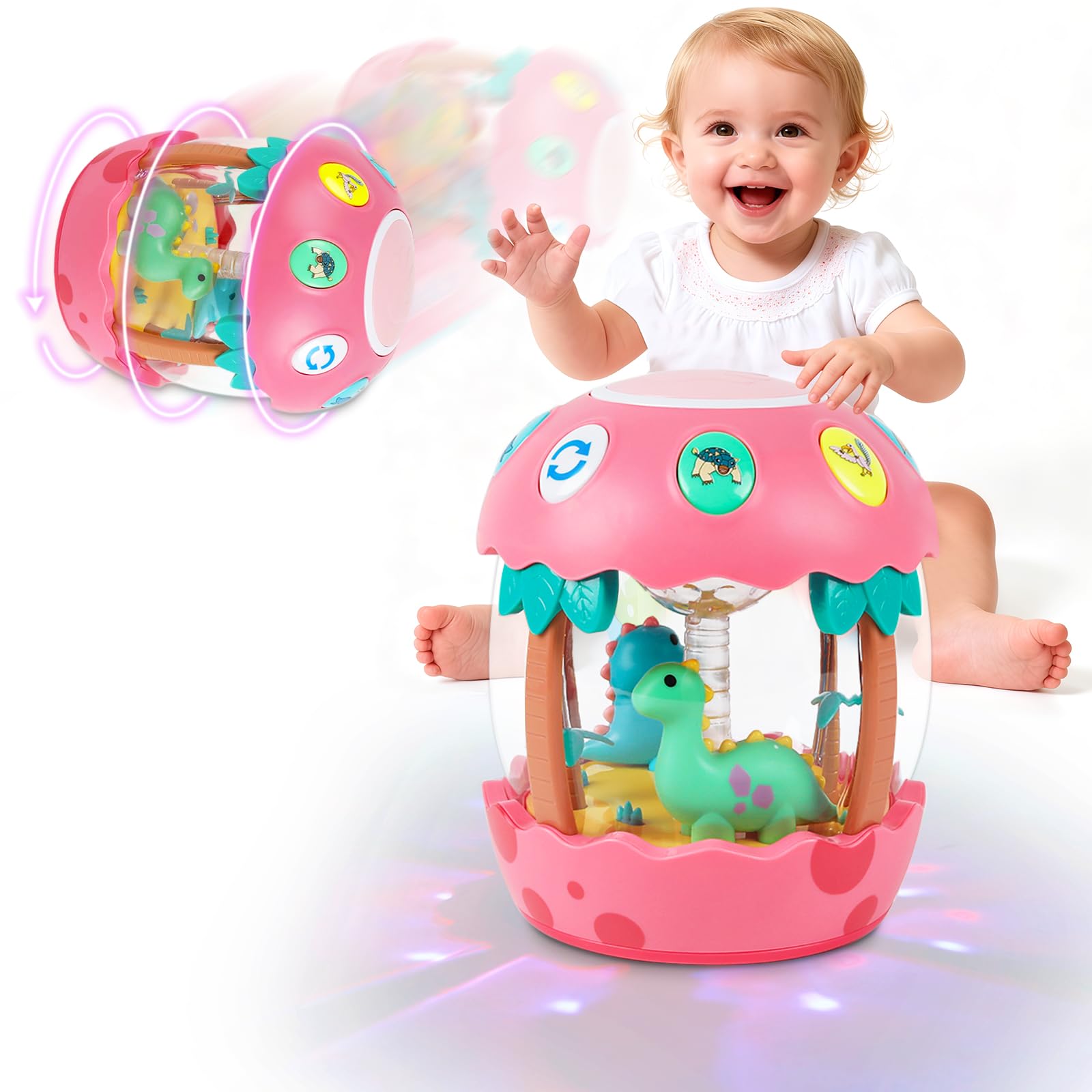 Shayson Baby Musical Toys 6 to 12 Months, Dinosaur Eggs Projector Light Up Toys with Music for 1 2 3 Year Old Boys Girls, 12-18 Months Crawling Learning Tummy Time 1st Birthday(Pink) — image 1