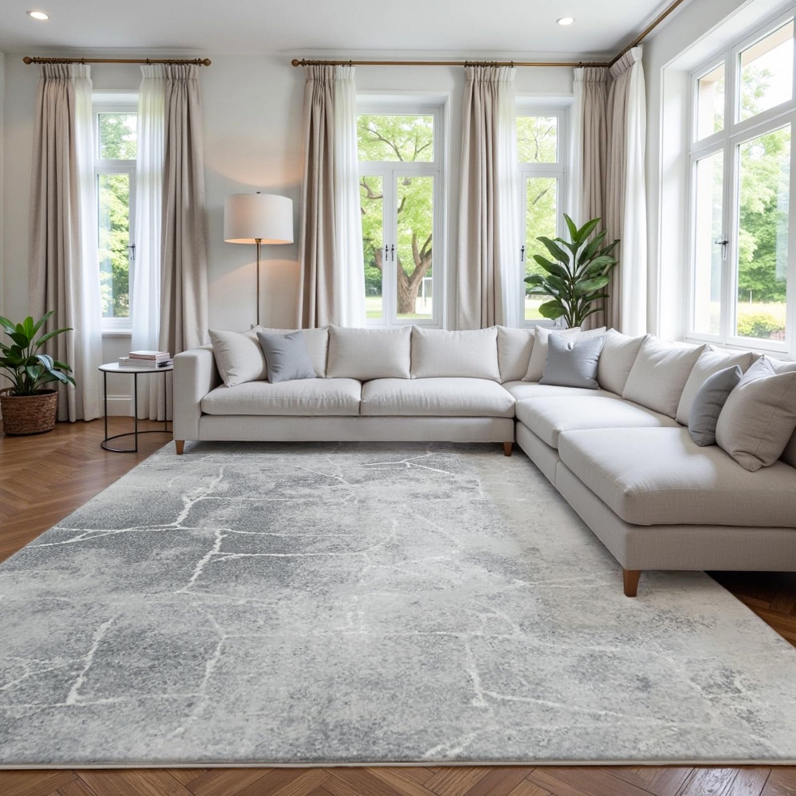 Photo 1 of Ruggnovea Area Rug 8x10 Machine Washable Rug Vintage Traditional Floor Cover Foldable Thin Retro Indoor Non Slip Carpet Floral Print Mat Bedroom Living Room Dining Room Office,Line Gray