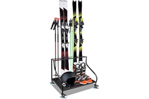 Krysolad Ski Storage Rack for Garage on Wheels, Floor Stand Ski for Hold Skis*4, Ski Boots, Ski Poles, Helmets & Other Ski Equipment Accessories, Fit for Garage and Anywhere Indoors or Outdoors