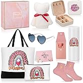 Locmeo 10 Pcs Birthday Gift for Mom Birthday Gifts Basket Mom from Daughter Son Women Tumbler Sunglass Sock Towel Mama Makeup Brush Tote Bag for Christmas Mother Mama Women