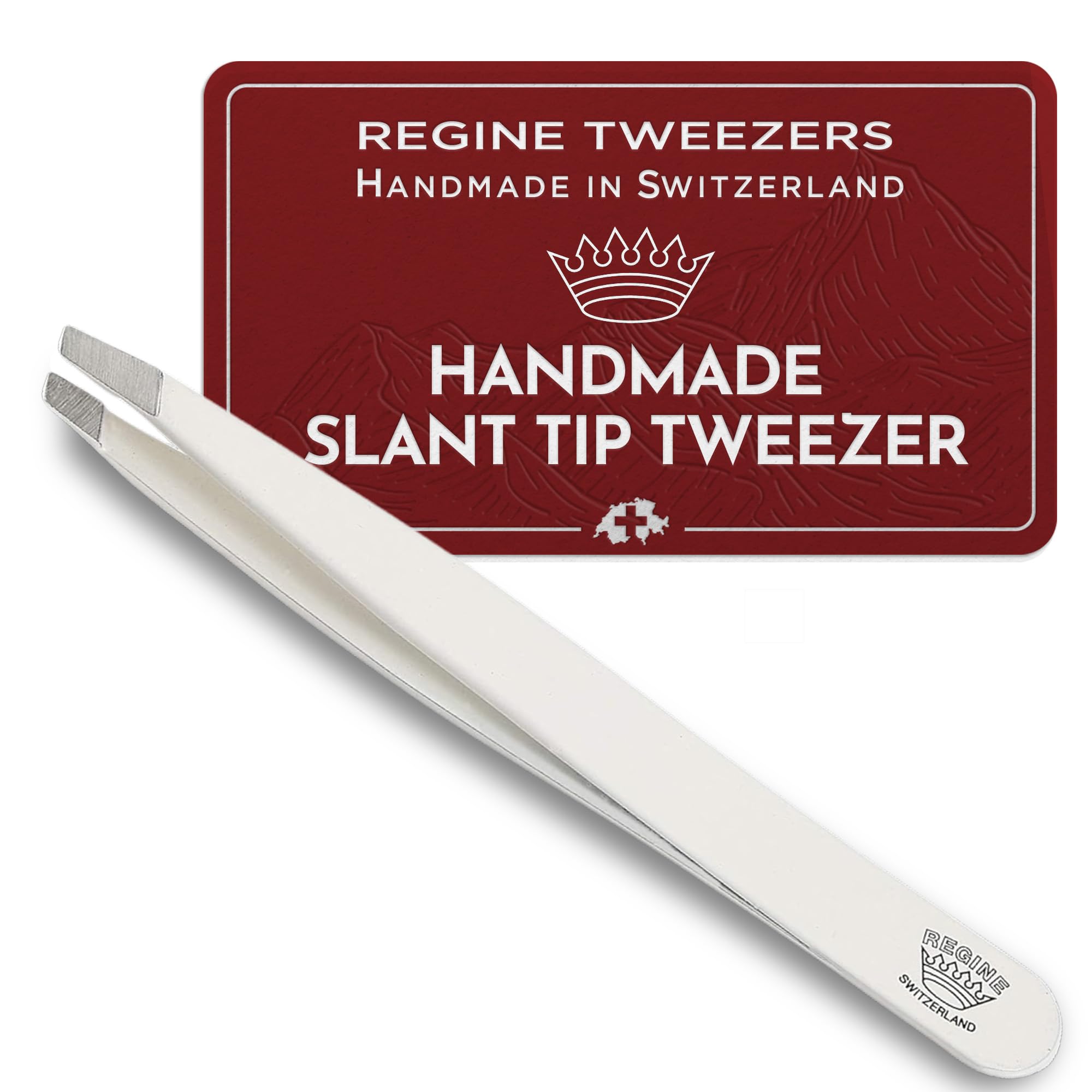 Regine Switzerland Tweezer Slant for Brows White - Professional Precision Eyebrow and Hair Remover