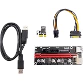 ELFJMZP PCIe 1X to 16X Riser Card for Bitcoin Mining - 3 Power Supply Options (6Pin, Molex, SATA), 60cm Shielded USB 3.0 Cable, Compatible with Mining Rigs &amp; PCIe 1X/4X/8X/16X Slots