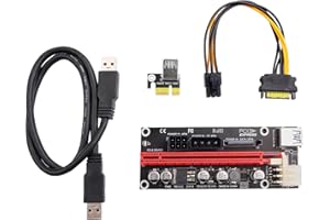 ELFJMZP PCIe 1X to 16X Riser Card for Bitcoin Mining - 3 Power Supply Options (6Pin, Molex, SATA), 60cm Shielded USB 3.0 Cabl