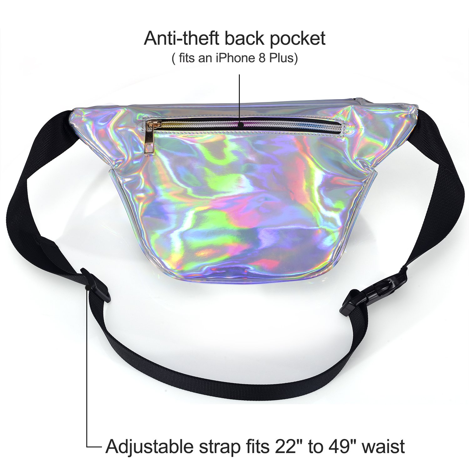 LEADO Holographic Fanny Pack for Women, Fashion Waist Pack for Rave, Festival, Party (Silver)