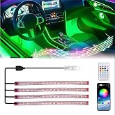 Smart Car LED Interior Lights With App Control - RGB 2-Line Strip Lights With Music Sync Mode