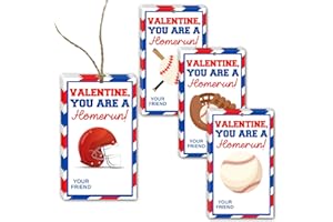YTHUIL 40 PCS Valentine's Day Paper Gift Tags with String, Baseball Theme DIY Present Wrap Hang Label, Kids Hang Name Label, Valentine's Day Anniversary Party Wrapping, 4 Style - LH159