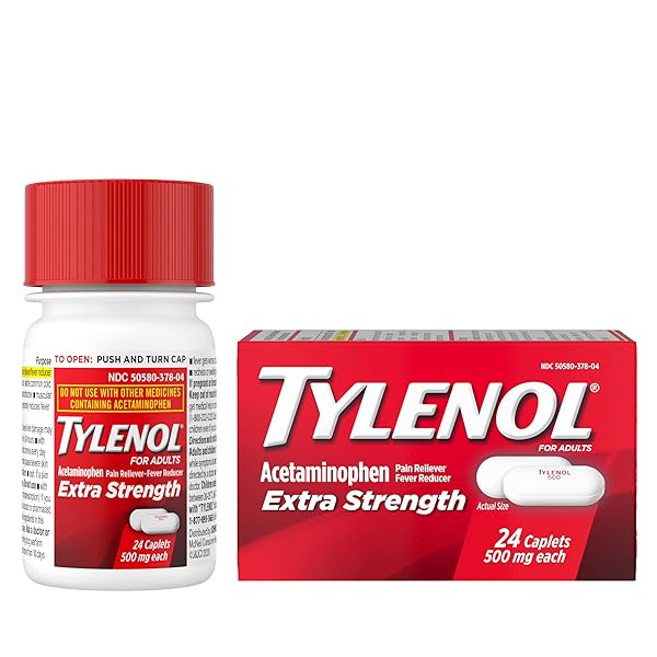 TYLENOL EXTRA STRENGTH CAPLETS WITH 500 MG ACETAMINOPHEN, PAIN RELIEVER & FEVER REDUCER, 24 CT