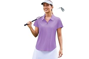 PINSPARK Womens Golf Shirts Short Sleeve Polo Moisture Wicking Tops V-Neck with Collar Shirts Tennis Outfits