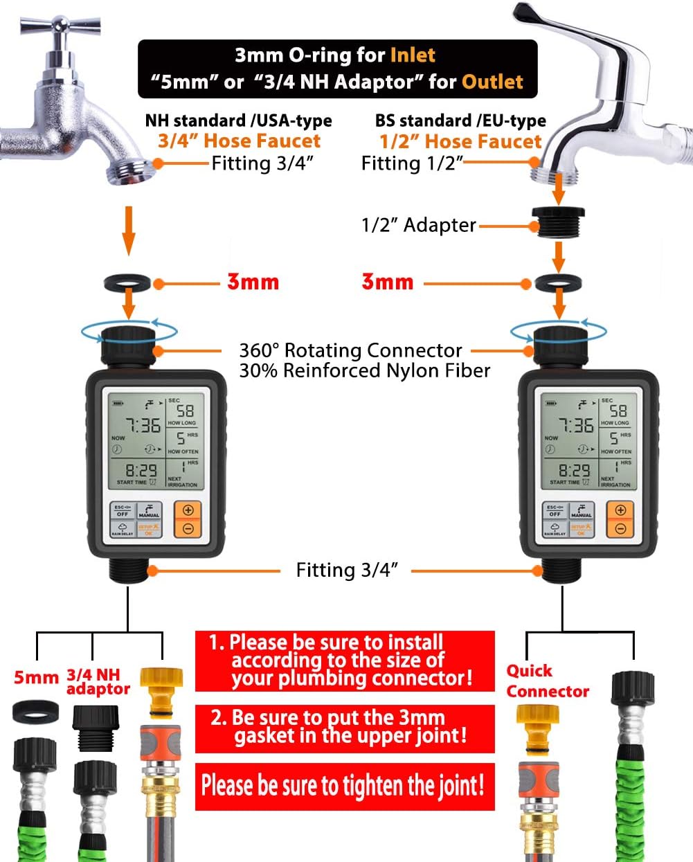 CROSOFMI Sprinkler Timer Digital Programmable Garden Lawn Hose Faucet Water Timer Irrigation System Controller/Child Lock Mode/Auto&Manual Mode/Rain Delay/3 Inches Large Screen/IP65-UPGRADE: Home & Kitchen