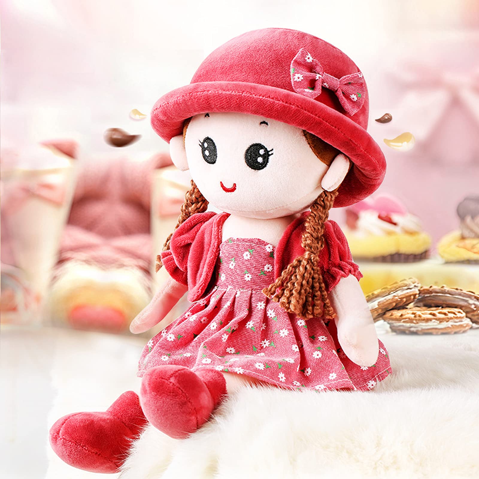 XINCHIA Plush Stuffed Rag Dolls Cute Soft Cartoon Rag Doll with Detachable Hat Skirt Companion Fairy Dolls Beautiful Table Decoration Plush Doll Fairy Tale Doll Ornament for Birthday Party