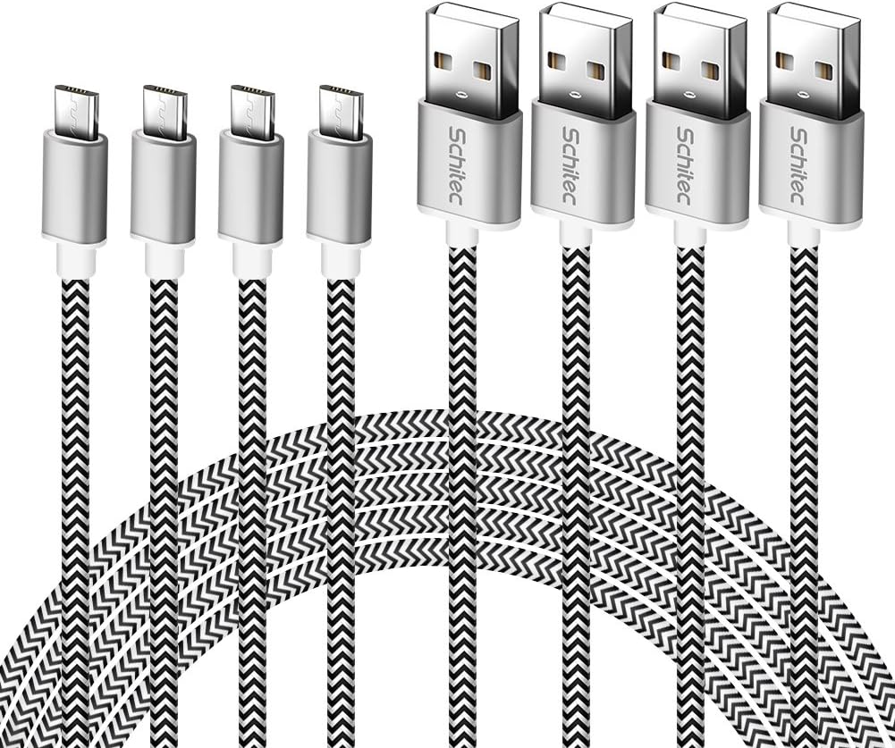 Micro USB Cable 4 Pack (0.3m 1m 2m 3m) High Speed USB 2.0 A Male to Micro Nylon Braided Cords with Aluminum Connectors for Android,Samsung Galaxy S6 S7 ，Redmi 4a 4 note4， Nexus HTC,LG Power Bankand more