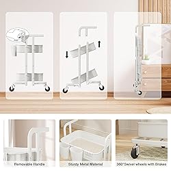 DTK 2 Tier Rolling Cart, Small Metal Utility Cart