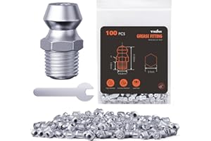 TRILINK 1/4"-28 Zerk Grease Fittings, SAE Grease Nipples with Straight, Grease Fittings Kit with Wrench for Quick Installation – Ideal for Automotive, Agricultural & Industrial Machinery (100pcs)