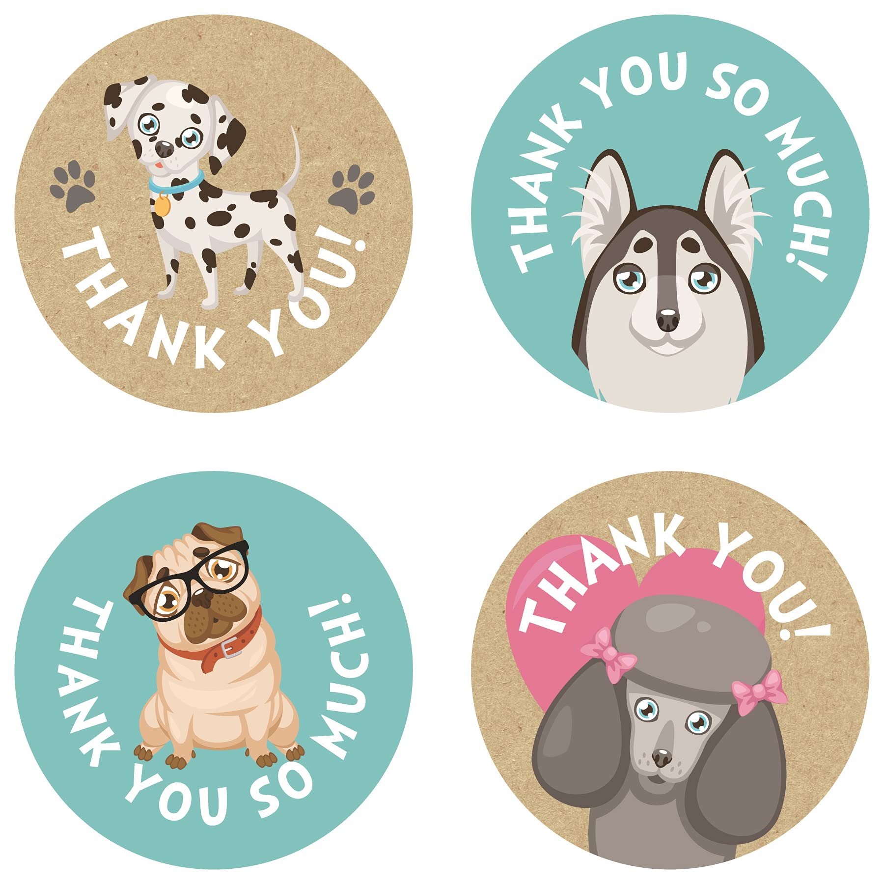 Gooji Dogs Thank You Stickers – 500Pcs Roll Dogs Thank You Stamp – 1.5 Inch Thank You Stickers for Packaging – 4 Designs – Ideal for Birthdays, Party, Small Business, Boutiques