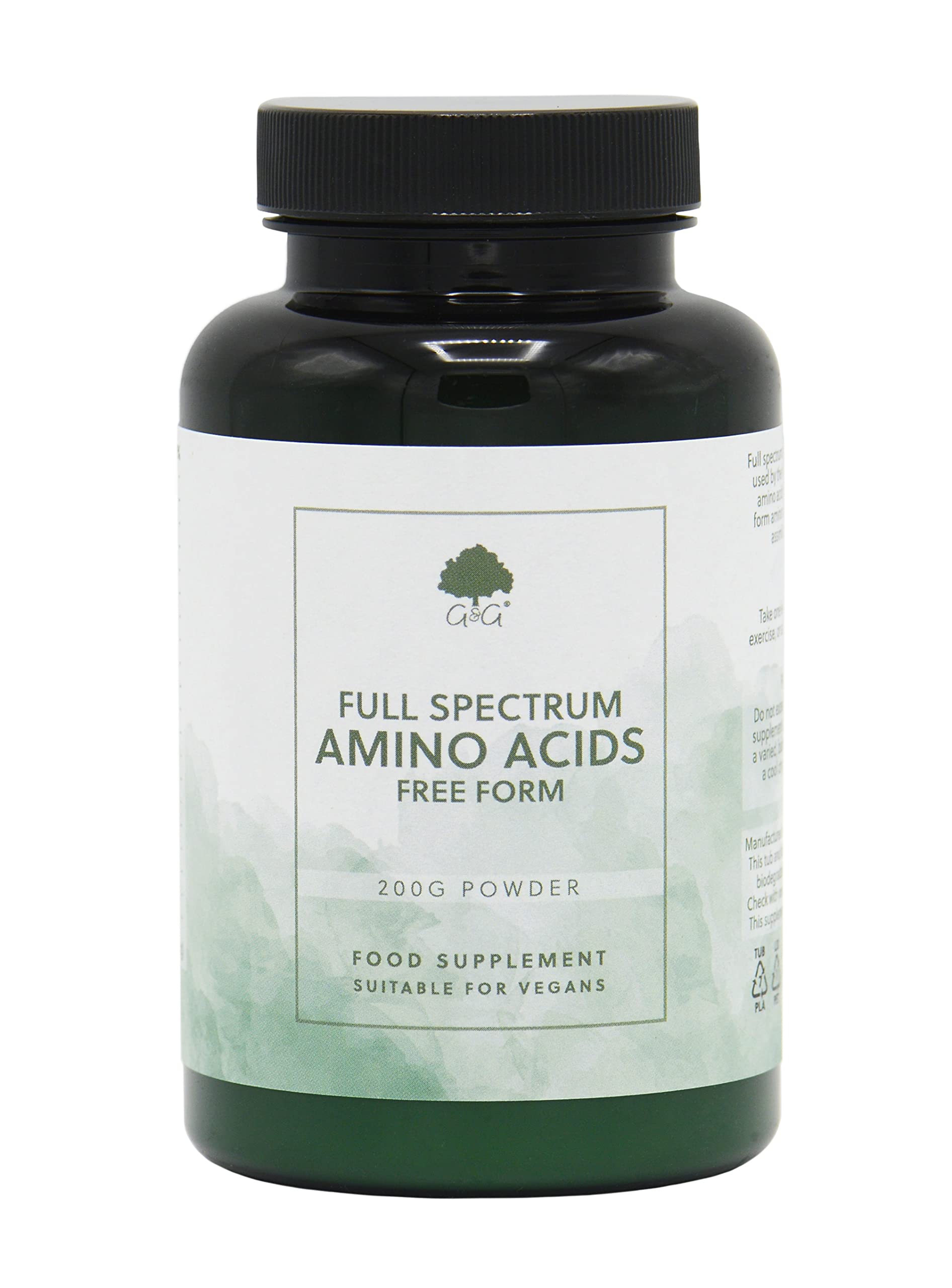 Full Spectrum Amino Acid Powder - BCAA - EAA - Vegan Free Form Amino Acids - 200g Powder - G&G Vitamins