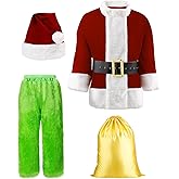 DASELEA Santa Claus Costume, Halloween Costumes Adult for Men 8PCS Deluxe Funny Cosplay Santa Outfit.