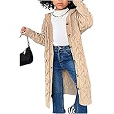 WDIRARA Girl's Button Down Hooded Cardigan Sweaters Long Knit Outerwear