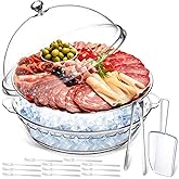 Baderke 11.8" Chilled Serving Tray for Parties with Compartments and lid Ice Chilled Party Platter Charcuterie Serving Board Cold Dish Dip for Fruit Seafood Vegetable Shrimp Cocktail(Silver,1 Pcs)