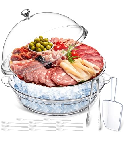 Plateau De Service Réfrigéré En Acier Inoxydable 28cm - Pour Crevettes, Fruits, Buffets - Avec Chambre à Glace Intégrée