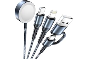 WATCHARGE Travel Essentials 3 in 2 for Apple Watch Charger USB C Cable iPhone iWatch Charger Multi Charging Cable Compatible with Apple Watch Series 9/8/7/6/SE2/5/4/3/2 Ultra iPhone 15/14/13/Galaxy S23-4FT
