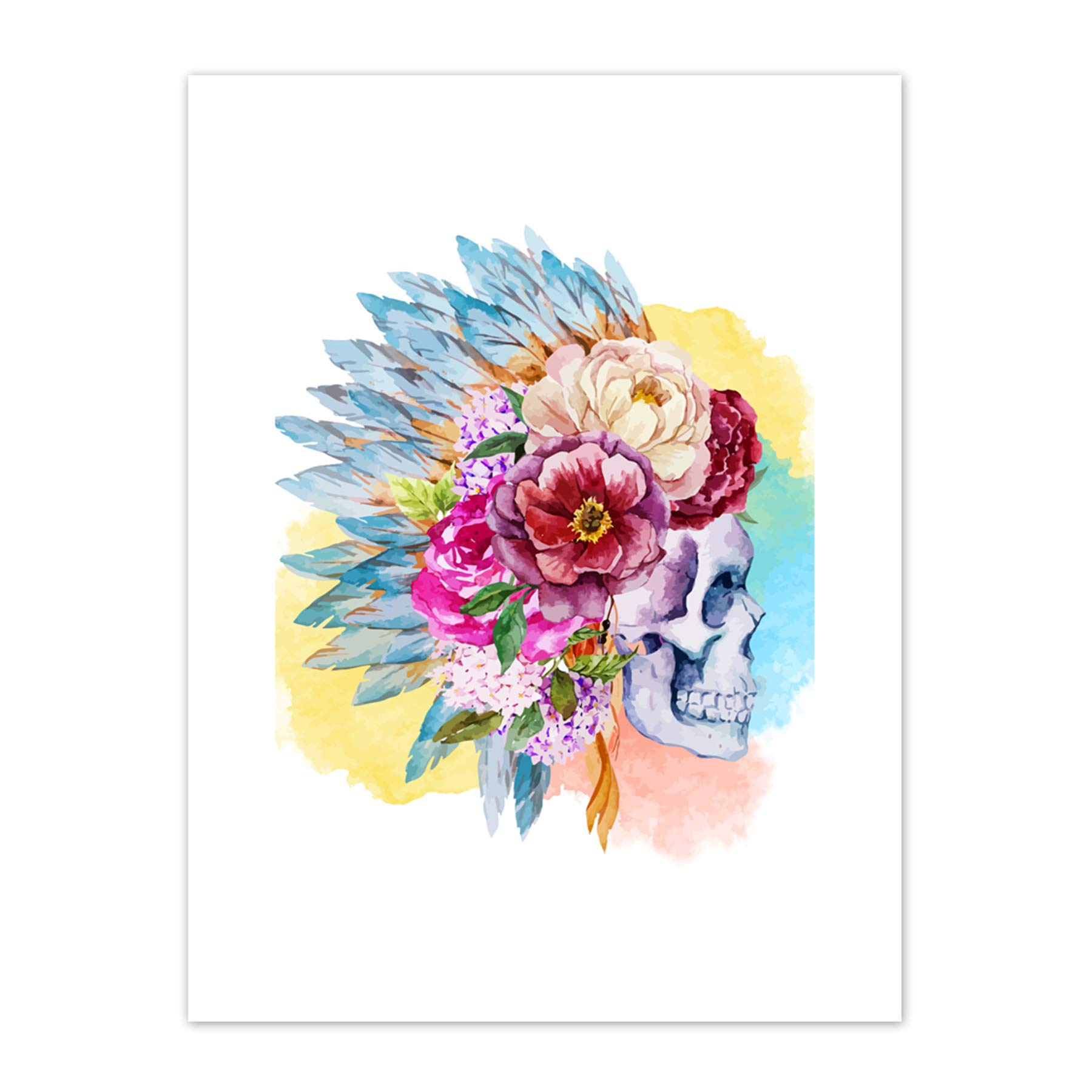 Wee Blue Coo Skull Decorated With Flowers Art Print Canvas Premium Wall Decor Poster