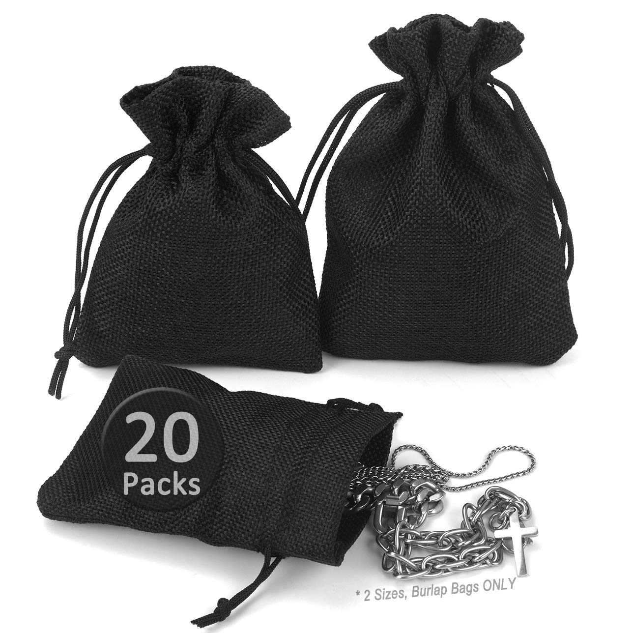 ADVcer Burlap Drawstring Bags Set, 5.5 x 4 and 4.8 x 3.5, Sacks 20 for Small Favor, Gift, Treat, Goodie, Party, Jewelry, Little Sachet, Coffee Bean, Mini Decor, Craft, Candy, Tea Storage (Black)