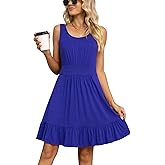 LILBETTER Women's Summer Casual U Neck Sundresses Pleated Knee Length Sleeveless Tank Dress
