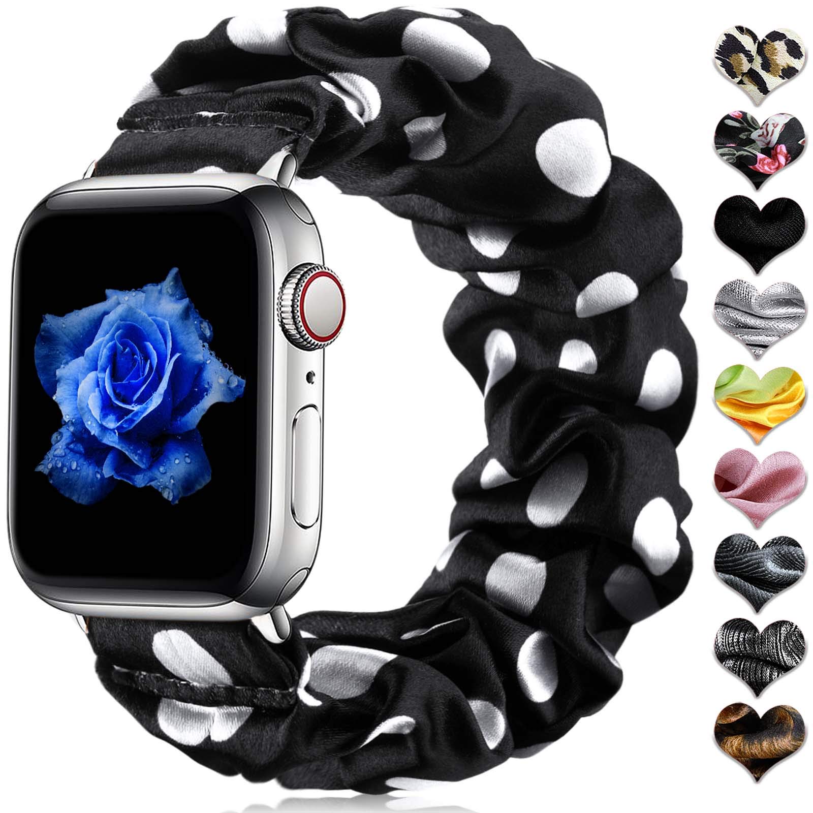 CeMiKa Elastic Strap Compatible with Apple Watch Strap 42mm 44mm 45mm 49mm, Pattern Printed Fabric Wristband Compatible with Apple Watch SE/iWatch Series8 7 6 5 4 3 2 1, 42mm/44mm/45mm/49mm-M/L Black
