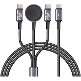 72W Super Fast Charging 3-in-1 Multi Charging Cable, Dual USB-C Ports for iWatch Ultra/SE/10-1/iPhone 17/16/15 Pro, Multi Charger for Apple Watch, Galaxy Phone Travel Essentials
