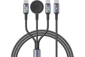 YOUSAMS 72W Super Fast Charging 3-in-1 Multi Charging Cable, Dual USB-C Ports for iWatch Ultra/SE/10-1/iPhone 17/16/15 Pro, Multi Charger for Apple Watch, Galaxy Phone Travel Essentials