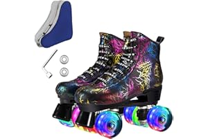 UGBOIU Roller Skates for Men and Women, Black Derby Roller Skates with 4 Shiny Wheel, Classic Double-Row Roller Skates for Indoor and Outdoor