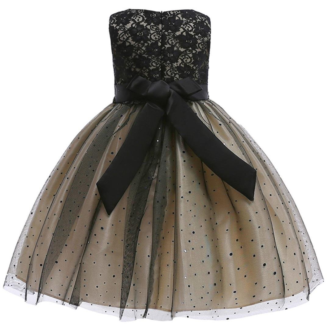 Minisoya Kids Baby Girls Bowknot Lace Ball Gown Party Wedding Bridesmaid Dress