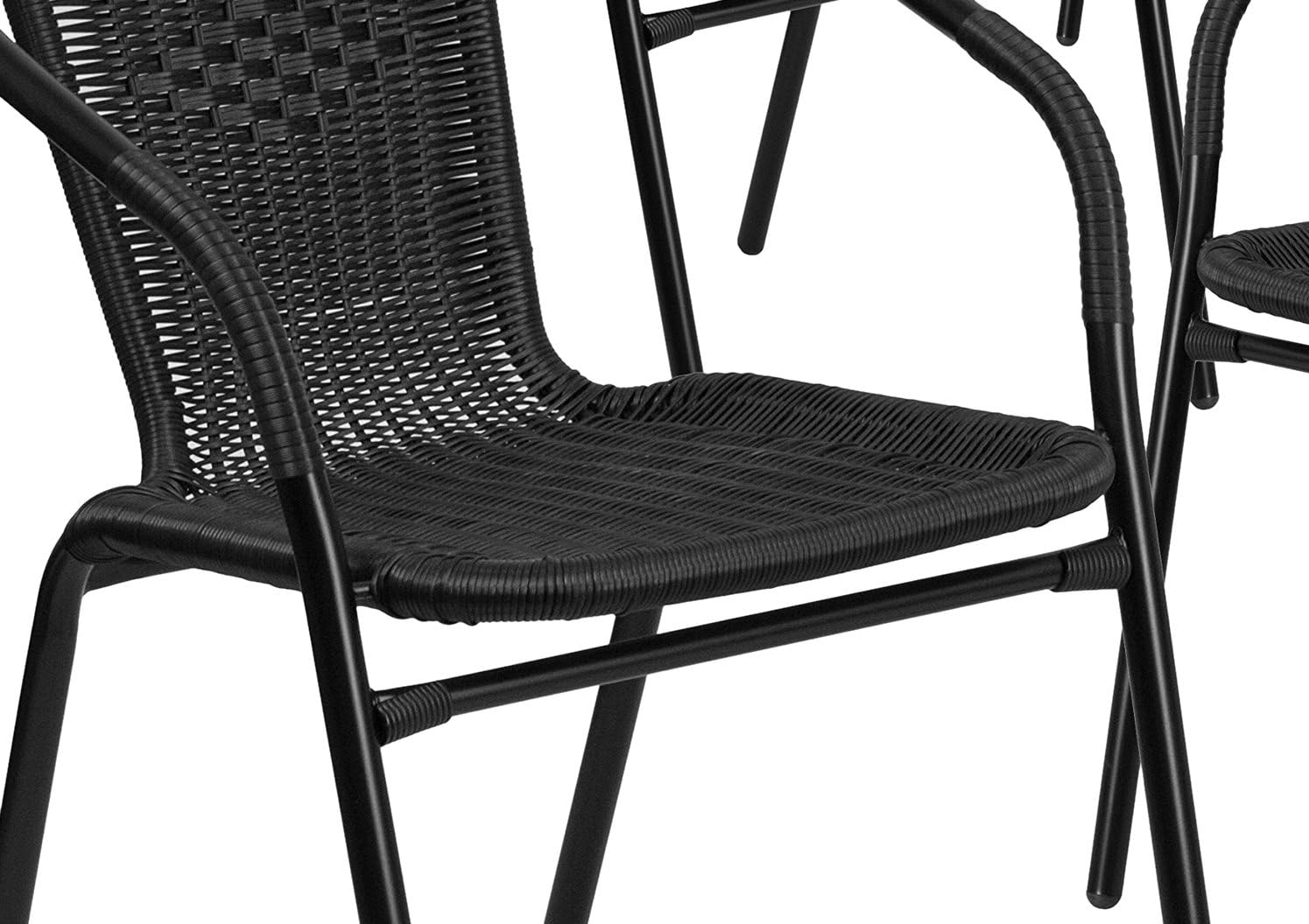 Flash Furniture 4 Pk. Black Rattan Indoor-Outdoor Restaurant Stack Chair: Furniture & Decor
