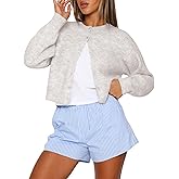 Kistore Womens Cropped Cardigan Sweaters Crew Neck Long Sleeve Button Up Sweaters Lightweight Knit Trendy Sweaters 2025