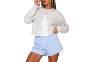 Kistore Womens Cropped Cardigan Sweaters Crew Neck Long Sleeve Button Up Sweaters Lightweight Knit Trendy Sweaters 2025