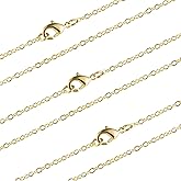 Wholesale 12 PCS Gold Plated Brass Flat Cable Chain Finished Necklace Chains Bulk for Jewelry Making (18 Inch(1.5MM))