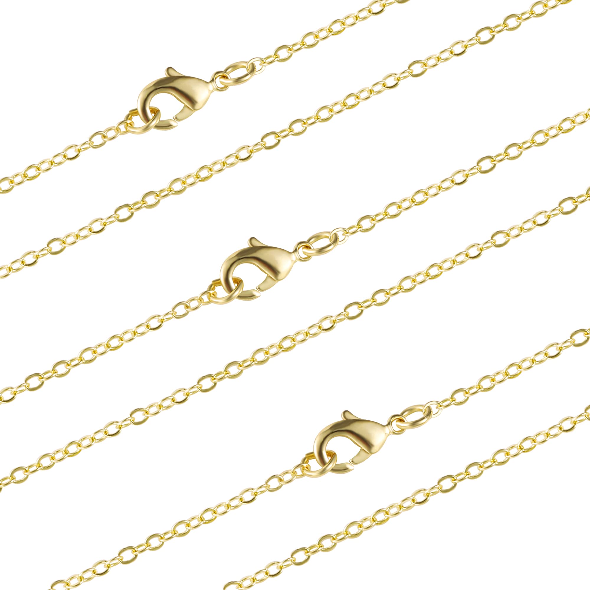 MONSTER DEAL Wholesale 12 PCS Gold Plated over Solid Brass Chain Bulk Finished Chains For Jewelry Making 18-30 Inches (26(2MM))