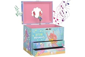 Jewelkeeper - Musical Jewellery Box for Girls with 2 Storage Drawers, Rainbow Mermaid and Gold Leaf - Melody Sobre las Olas Olas