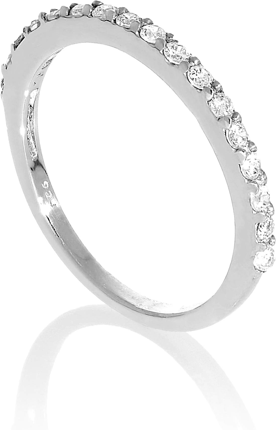 Sterling Silver & Clear CZ Crystal Half Eternity Ring Size H - W