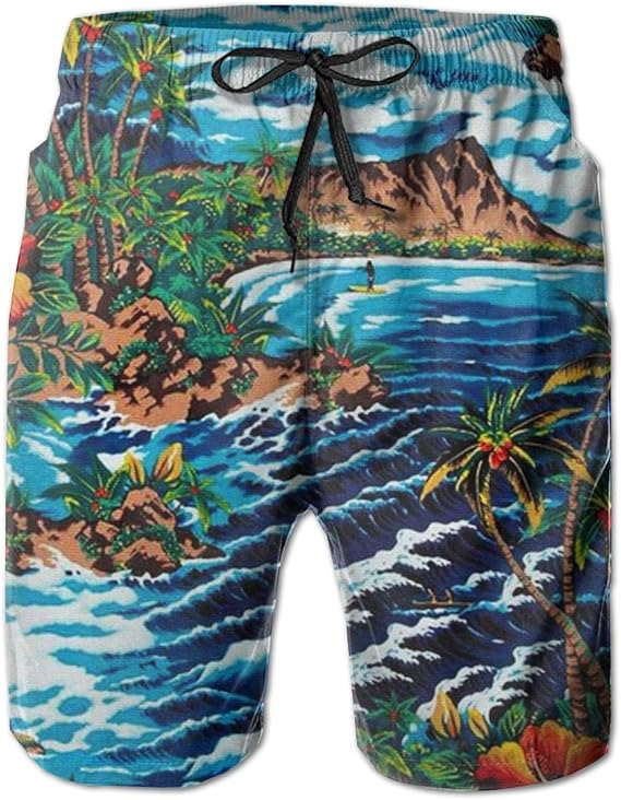 Amazon Co Jp ハワイ サーフパンツ メンズ ショーツ 水着 海水 海パン 水陸両用 通気速乾 メッシュインナー付き 水着と普段着両方 ゴムウェストビーチパンツ 服 ファッション小物