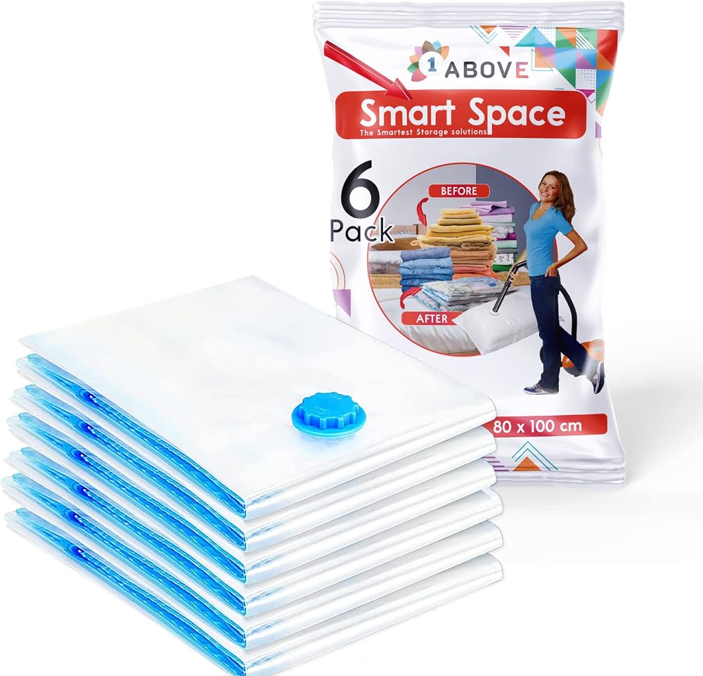 1ABOVE Jumbo Vacuum Storage Bags Pack of 6, Mould Moisture Proof, Double Zip