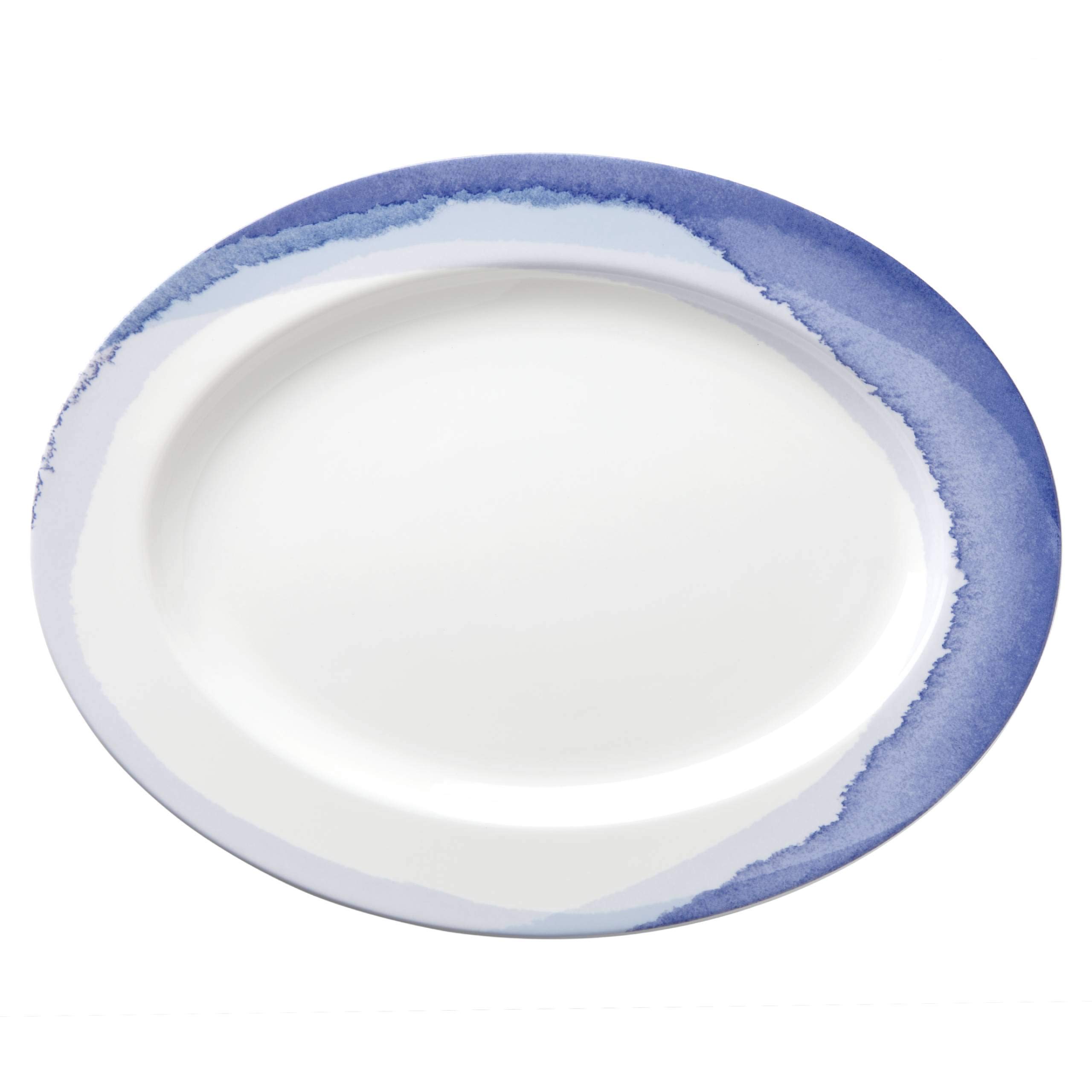 LENOX 865608 Indigo Watercolor Stripe 16" Oval Platter, Porcelain, Blue
