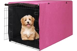 Deblue Heavy-Duty Dog Crate Cover, Privacy Pet Kennel Cover Universal Fits for 42 Inches Wire Cage, Polyester Crate Cover Fit for 1 2 3 Doors Crate (Pink)