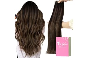 YoungSee Clip in Extensions Human Hair Dark Brown Balayage Medium Brown Clip in Hair Extensions Human Hair Ombre Straight Hai