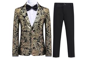 BOYLAND Boys Jacquard Suits Slim Fit Tuxedo Suit Notch Lapel 2 Pieces Suit Set Jacket Pants for Party Formal Wear