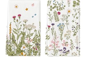 Artoid Mode Wildflower Floral Kitchen Towels Dish Towels, 18x26 Inch Leaves Holiday Decoration Hand Towels Set of 2