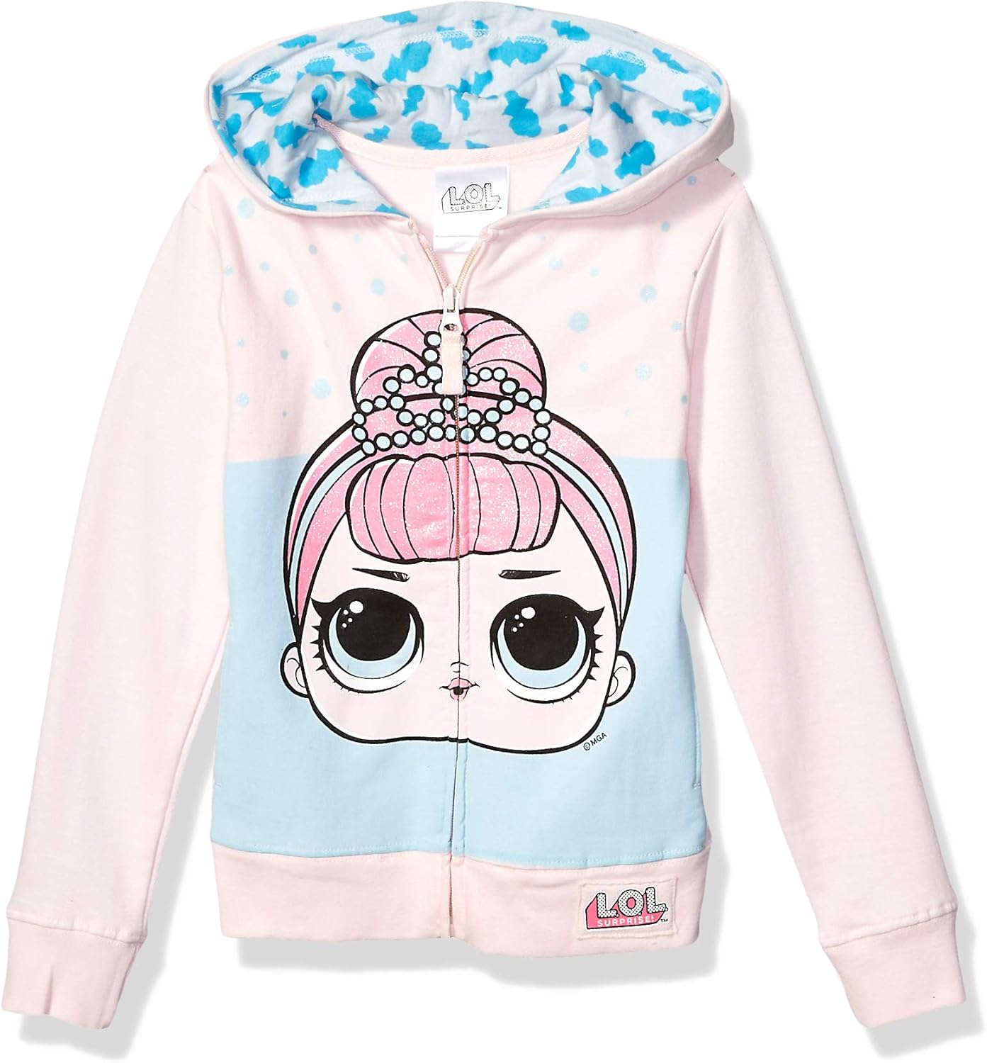 L.O.L. Surprise! Girls' The Glitterati Crystal Queen Big Face Zip-up Hoodie: Clothing