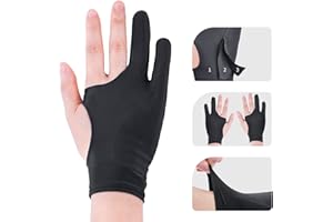 GUUGEI Artist Drawing Glove 3-Layer Palm Rejection [2 Pack Black] Right Left Hand Digital Art Graphic Tablet iPad Gloves Two Finger Smooth Elasticity Breathable for Stylus Pen Pencil Sketching Painting